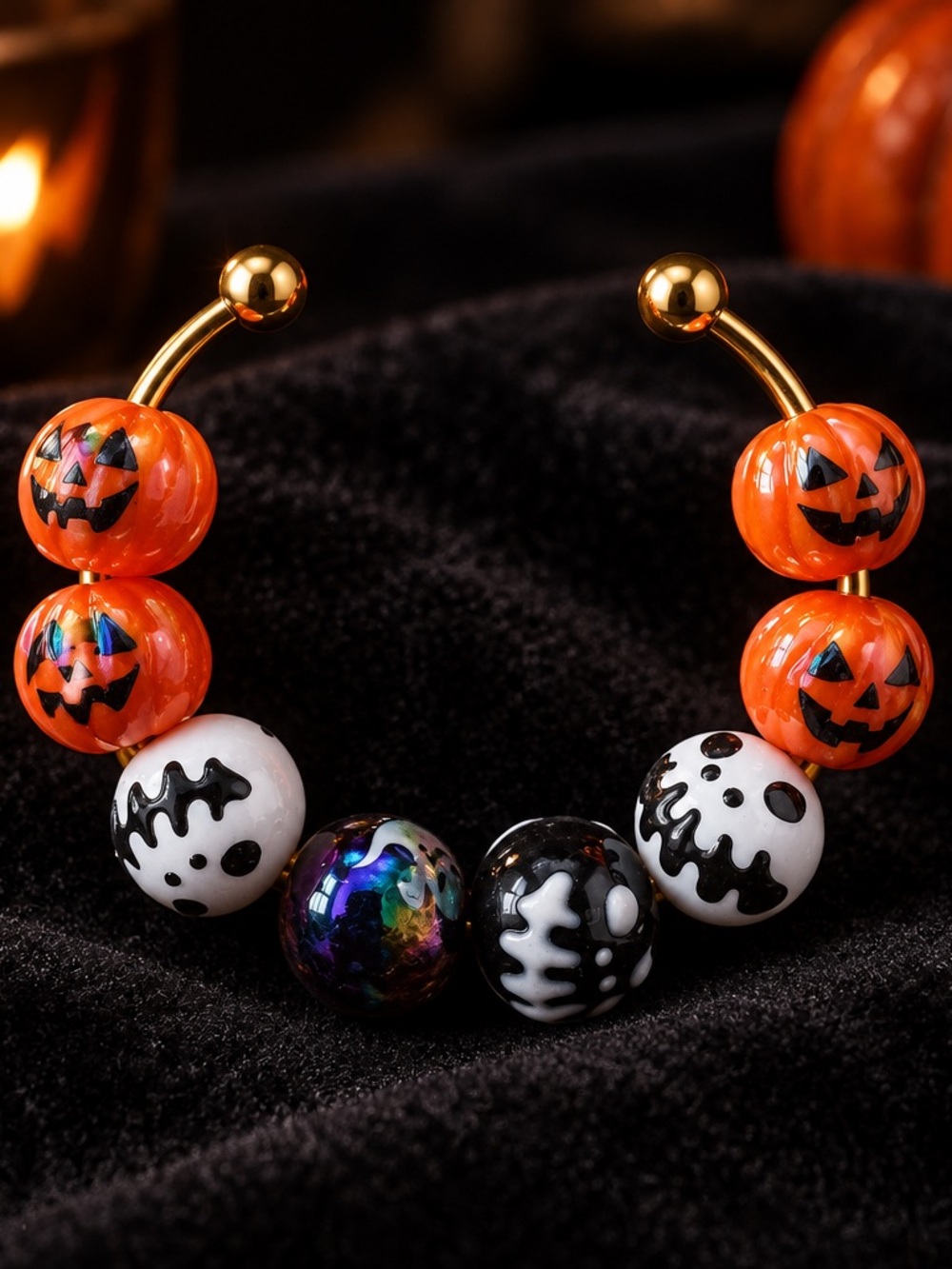 Halloween Handmade Pumpkin & Ghost Bracelet — Orange, White, Black